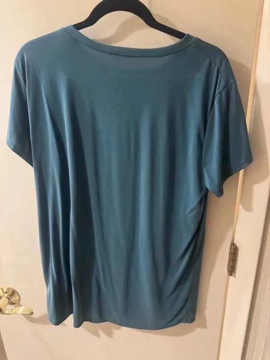 Green Envelope Teal Twist-Knot Short Sleeve Top - Picture 2 of 3